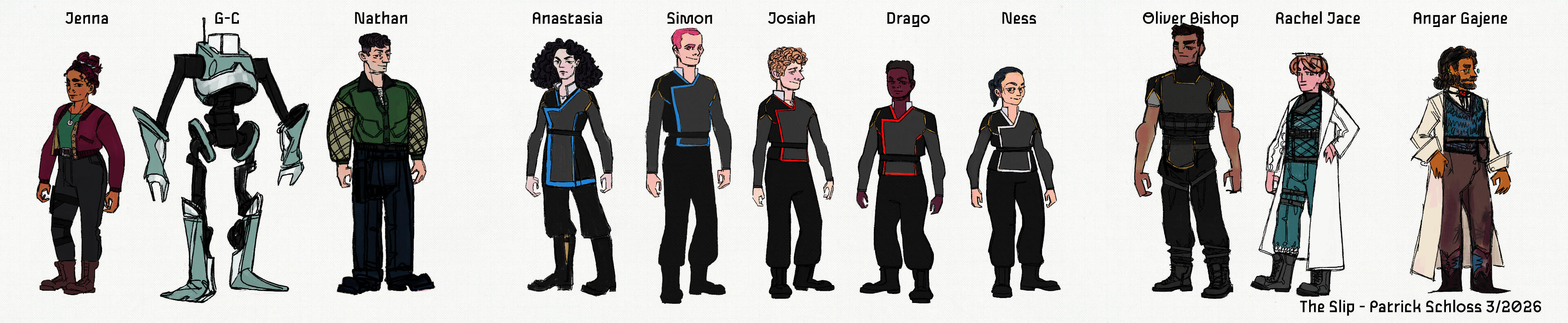 The Slip - Main Cast Character Designs